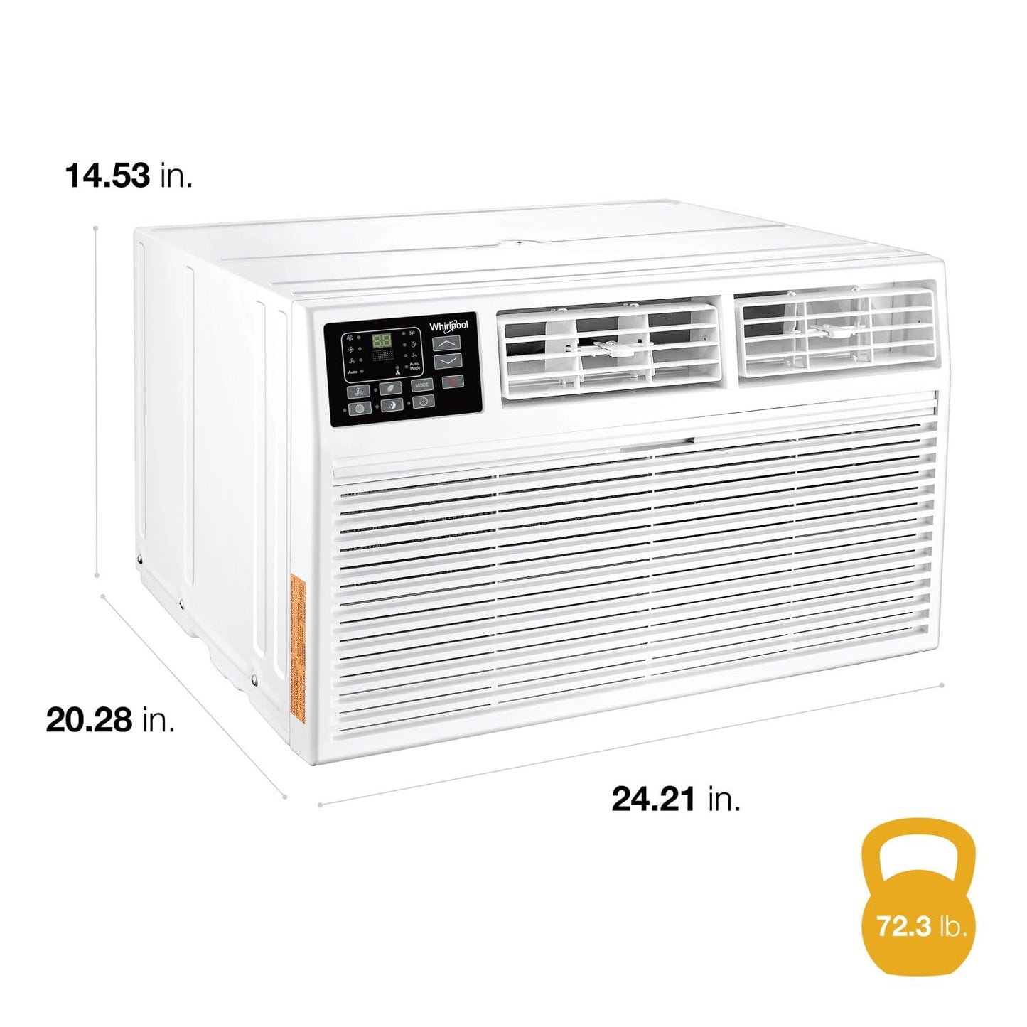 Whirlpool 12,000 BTU 230V Through-the-Wall Air Conditioner with Supplemental Heat, Dehumidifier and Remote, Wall AC Unit for Apartment, Living Room and Medium Rooms up to 550 Square Feet in White