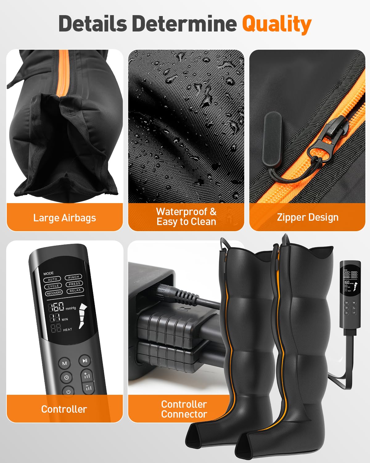 DEKEMASTER Air Compression Leg Massager for Circulation and Pain Relief, Professional Full Leg Compression Boots for Massage Therapy with Adjustable 6 Modes 9 Intensities, Recovery Boots for Women Men