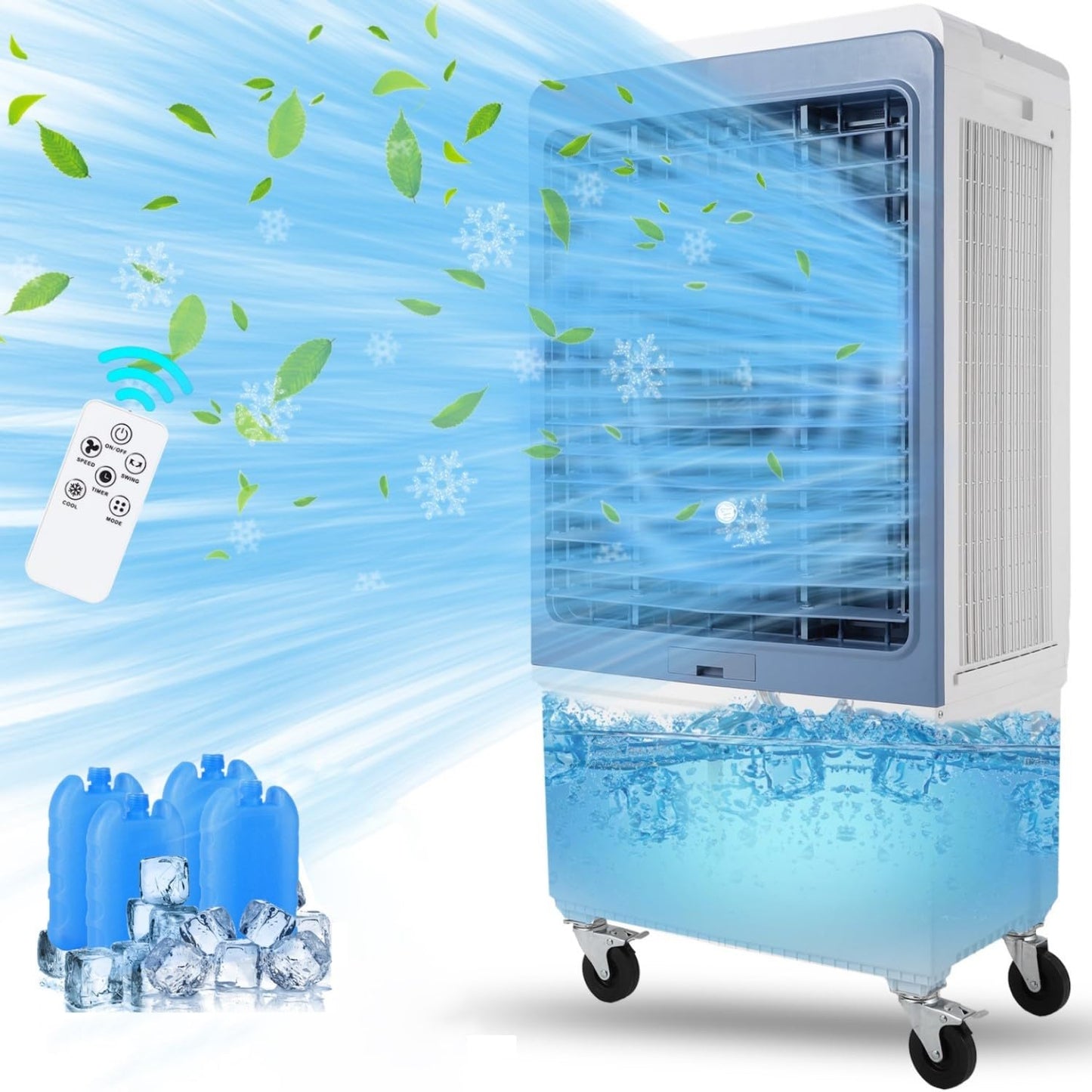 TAKYWEP Swamp Cooler, 3500CFM Evaporative Air Cooler with 13.2 Gallon Water Tank and 4 Ice Packs, 12H Timer, 3 Modes & Wind Speeds for Outdoor Indoor Use