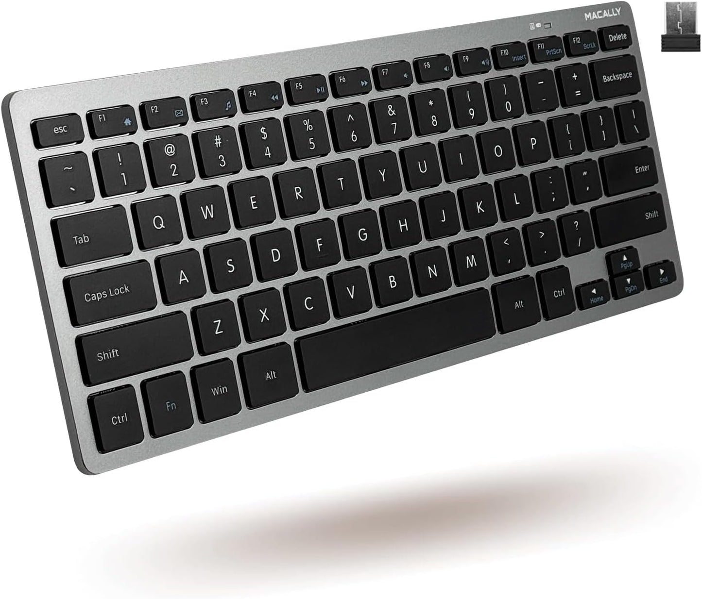 Macally Small Wireless Keyboard | Mini Keyboard for PC - Slim, Quiet & Portable for Laptop, Desktop PC, Surface