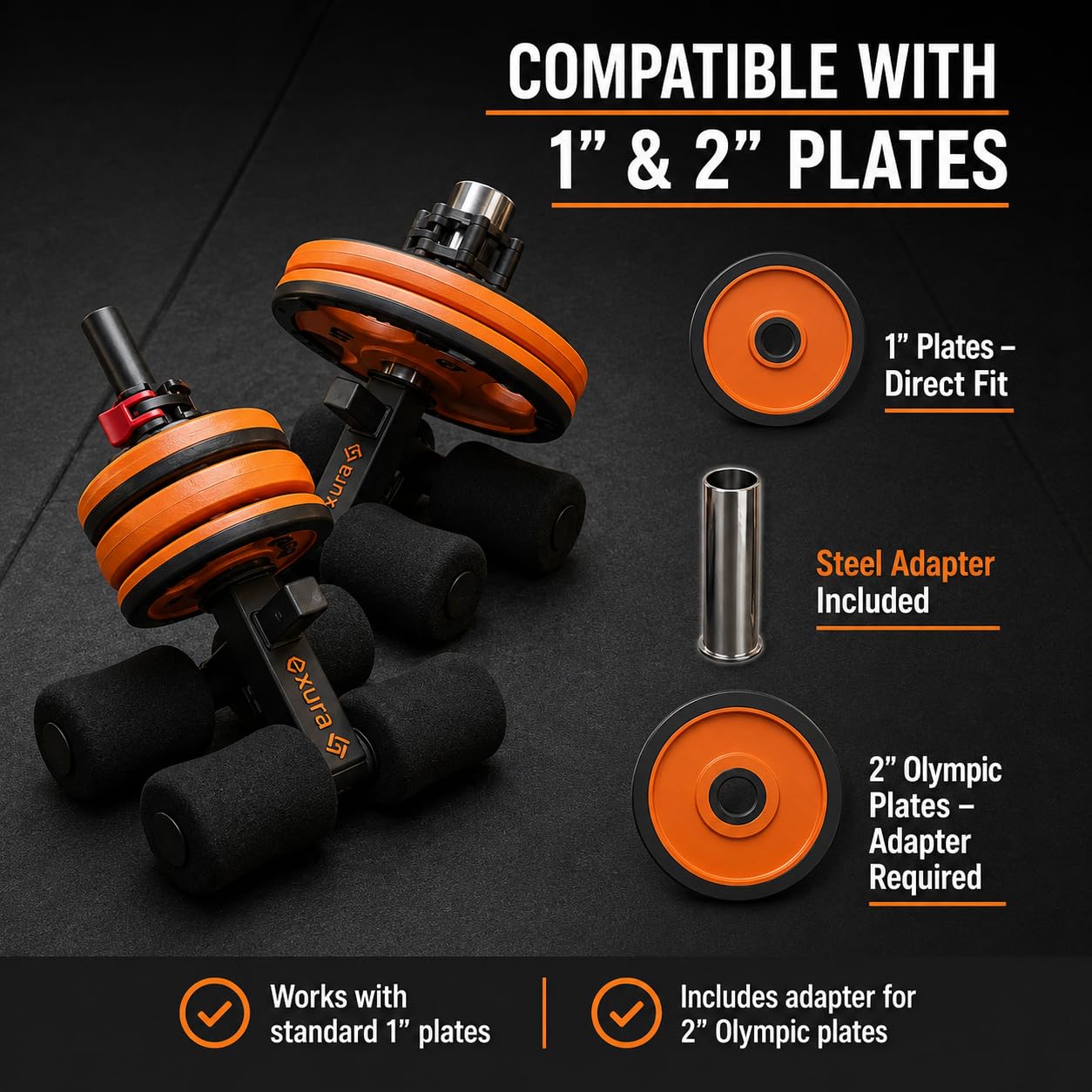 Exura Tib Bar Adjustable Tibialis Trainer for ATG & Knees Over Toes, Fits 1” and 2” Plates, Tibialis Bar for Shin, Ankle & Lower Leg Strength, Calf Raise & Leg Extension Workouts