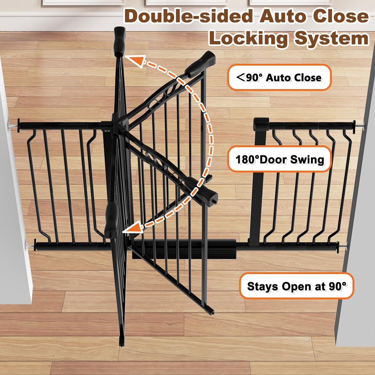 67.3-81.1" Extra Wide Baby Gate for Stairs No Drilling, 30" Tall Auto Close Press Mounted Baby Gate for Doorways, Adjustable Width Walk Through Long Gates for Kids or Pets, Black