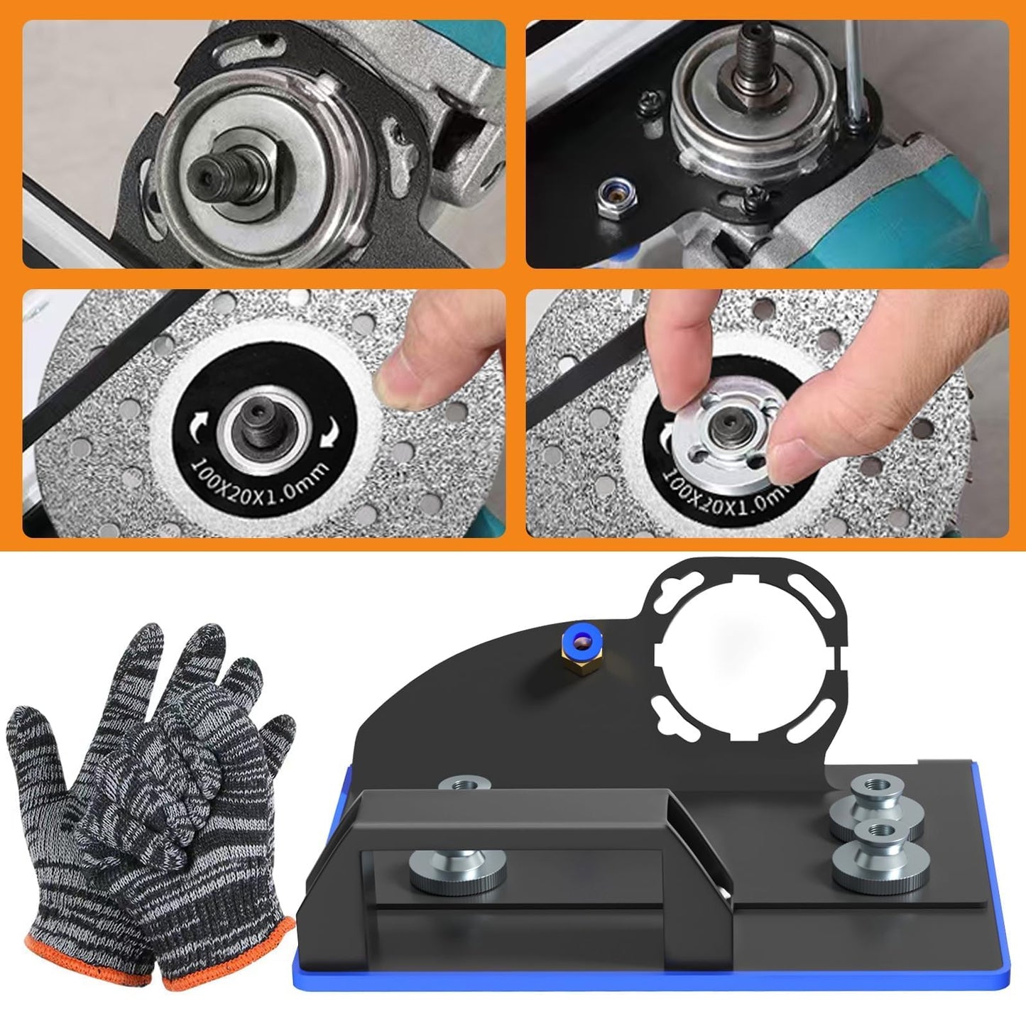 Angle Grinder Stand for Tile 45° Chamfer Cutting Tile Chamfering Tool with 3 Saw Blades 2 Meter Long Hose & Gloves 100 -Type Angle Bracket Grinder Holder for Ceramic Stone Cutting(Black)