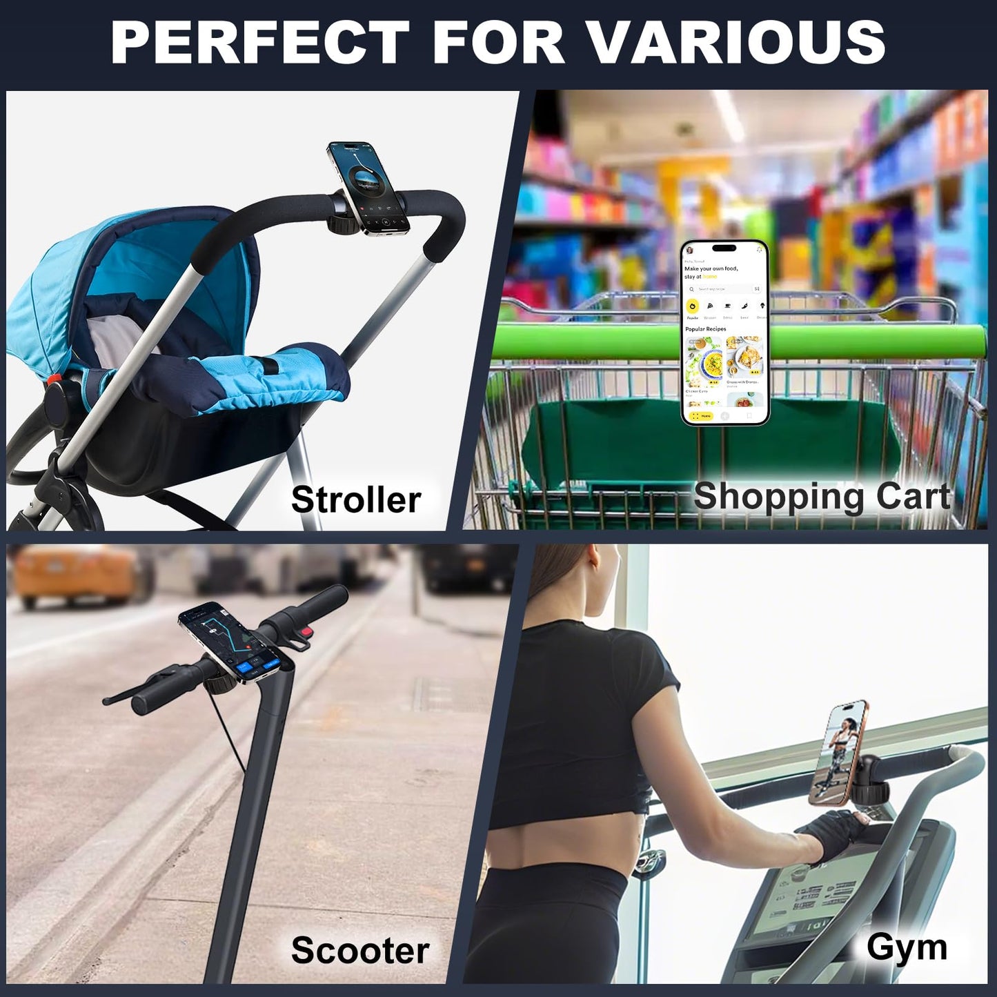 Golf Push Cart Magentic Phone Holder Mount 360° Rotatable with Strong Magnets Phone Holder for Push Golf Cart Compatible with Clicgear, Bag Boy, Sun Mountain, Golf Push Cart Accessories for All Phones