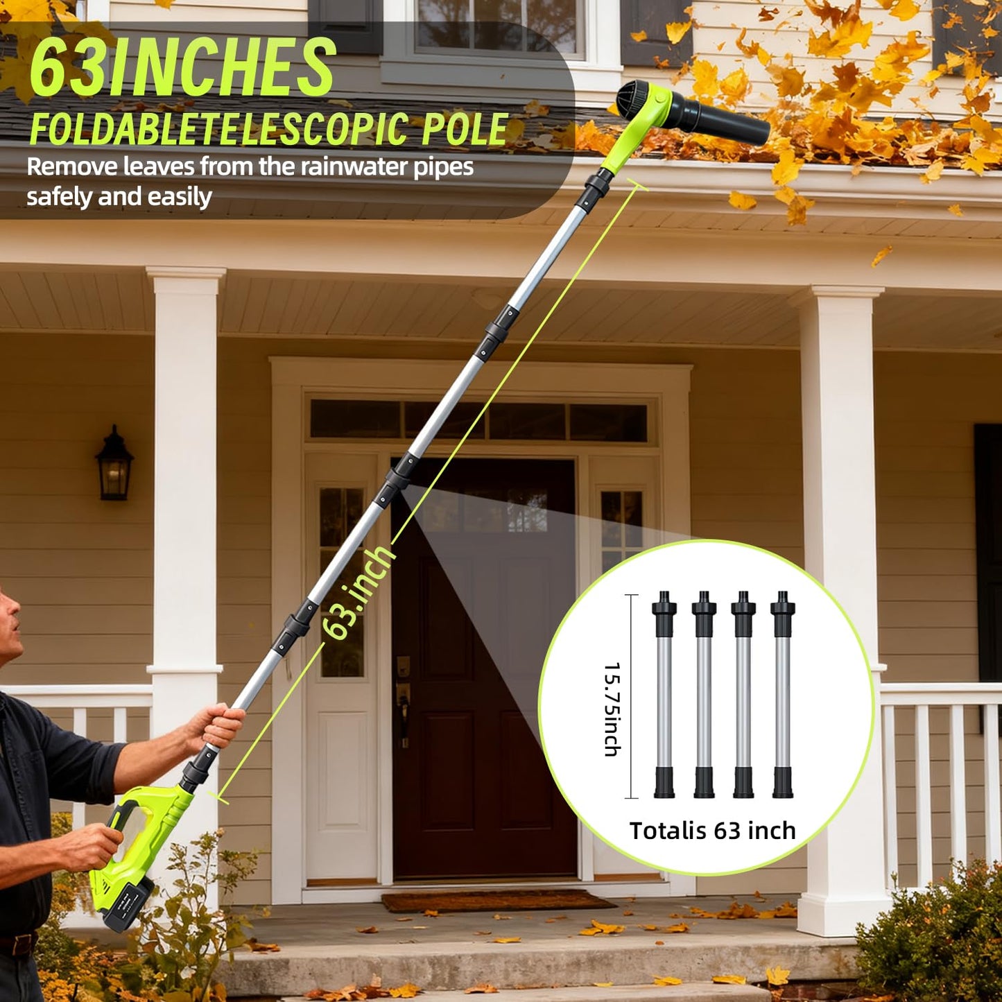 Cordless Leaf Blower, 21V Leaf Blowers, 580CFM/180MPH Brushless Motor, with 2 Lightweight Batteries 3.0Ah & Charger, and 3-Speed Leaf Blower 2-in-1 Design with Gutter Cleaning Kit for Garden & House