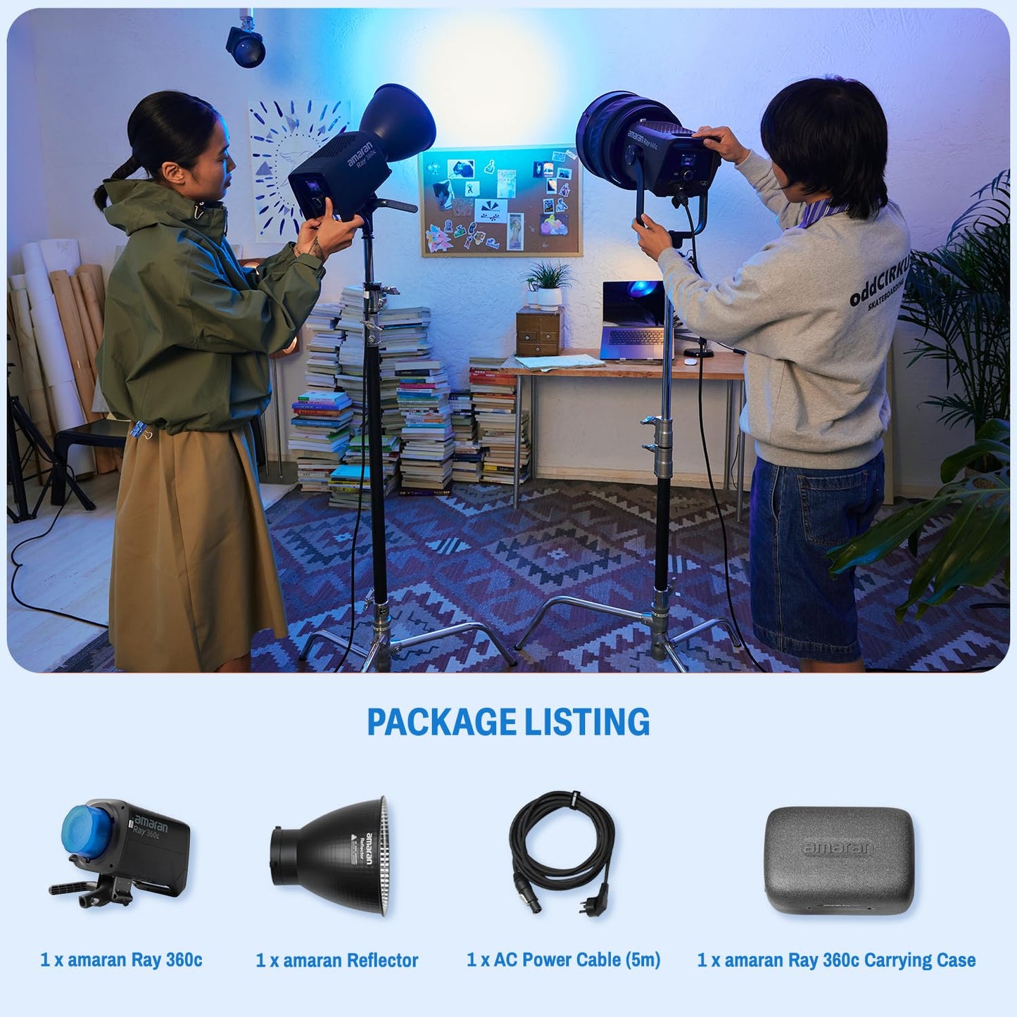 amaran Ray 360c 360W RGB LED Video Light APP/DMX Control 12 Effects,COB Continuous Output Lighting, Bowens Mount Portable Light for Photography, Studio,Video Recording (Ray 360c)