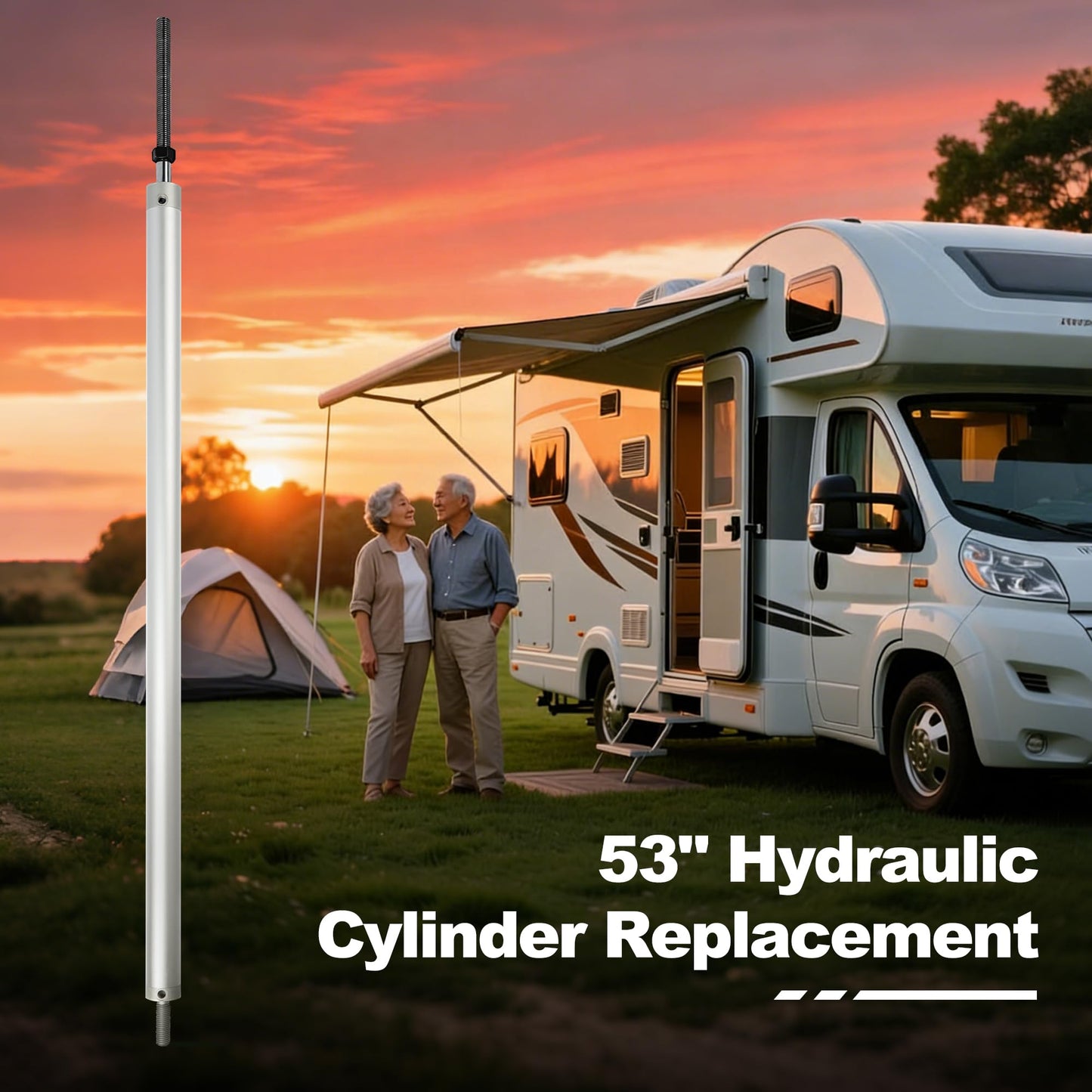 #342328 Hydraulic Replacement Cylinder for RV Slide-Out Systems, 53" Length 38" Stroke 1-1/2" Bore, 3/4"-10 Thread, Fits 5th Wheel Travel Trailer Motorhome