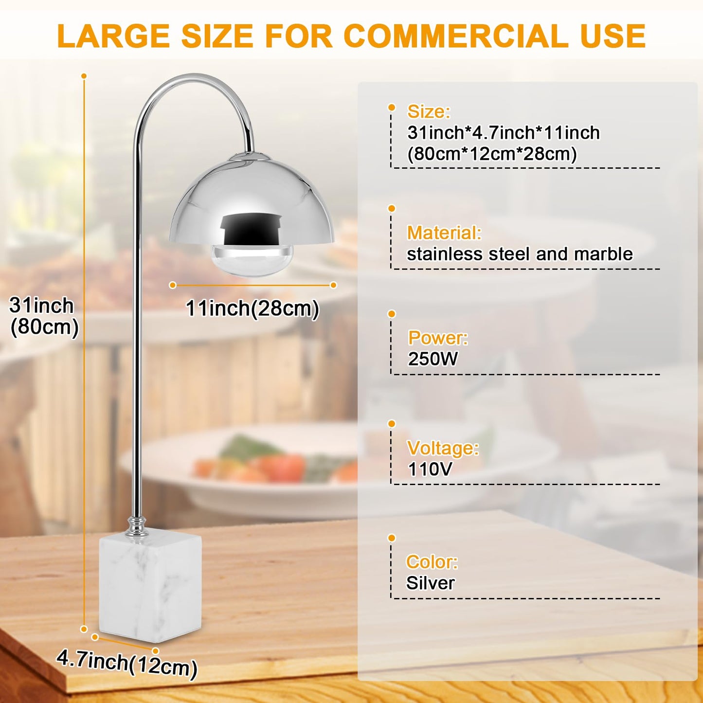 YMJOINMX Commercial Food Heat Lamp with Marble Base Food Warmer Heating Lamp Light for Buffet Food Service
