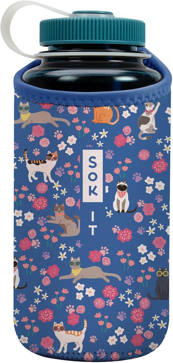Sok It BotlSok Water Bottle Sleeve Insulated Neoprene Cover (Purr-fection, Fits 32oz Nalgene)