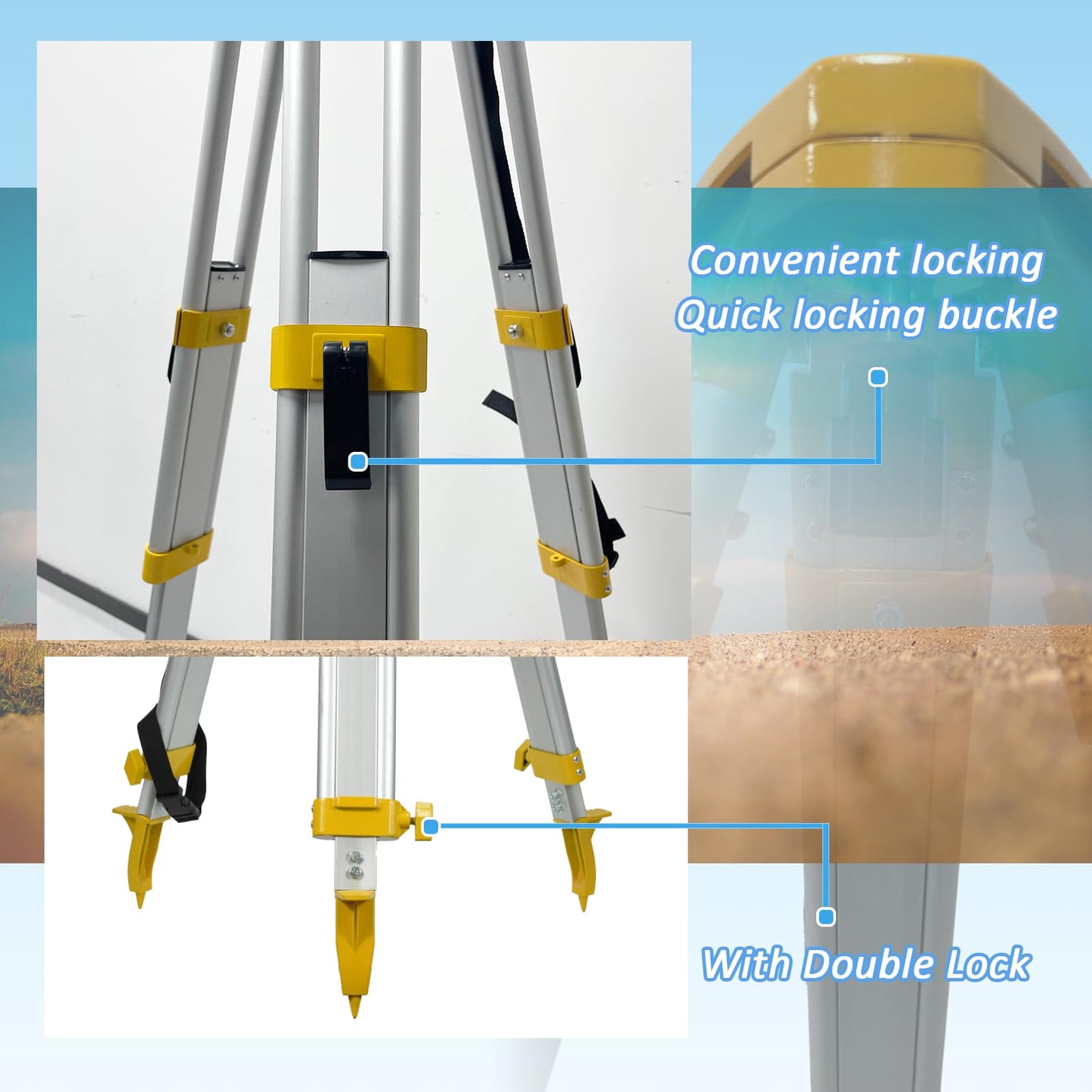 SMAJAYU Aluminum Universal Surveying Tripod, Heavy Duty Construction Tripod Stand, Built-in Strap for Easy Transport, Transit Level Tripod for Laser Level, Total Station & RTK GNSS Base Station