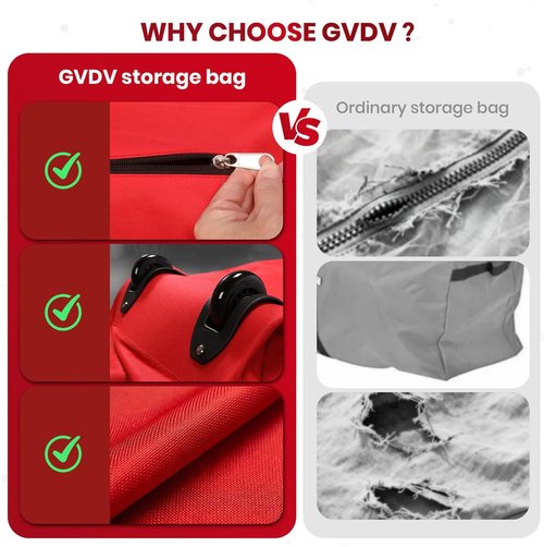 GVDV Christmas Tree Storage Bag - Waterproof 600D Oxford Canvas for 7.5 Ft Trees | Heavy-Duty with Wheels & Handles, Red