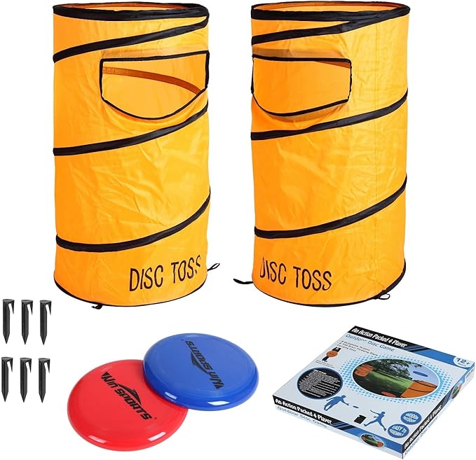 Folding Disc Toss Game Set - Flying Disc Toss Dunk Game Set - Includes 2 Disc Targets with Bean Bag & 2 Flying Discs & Carrying Case - Great for Backyard,BBQs,Tailgating