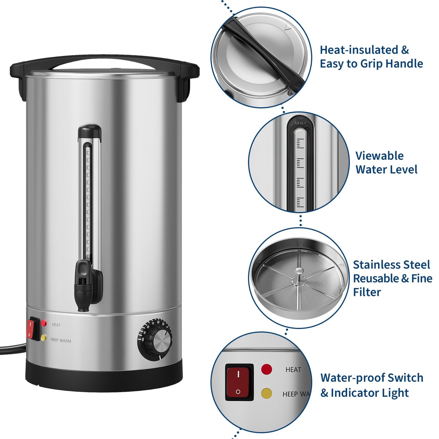 110 Cups Coffee Urn - 16 L/4.2 Gal Commercial Coffee Maker, Double Wall Stainless Steel Coffee Dispenser Hot Water Urn, Large Capacity Hot Coffee Dispenser for Meeting Wedding Catering