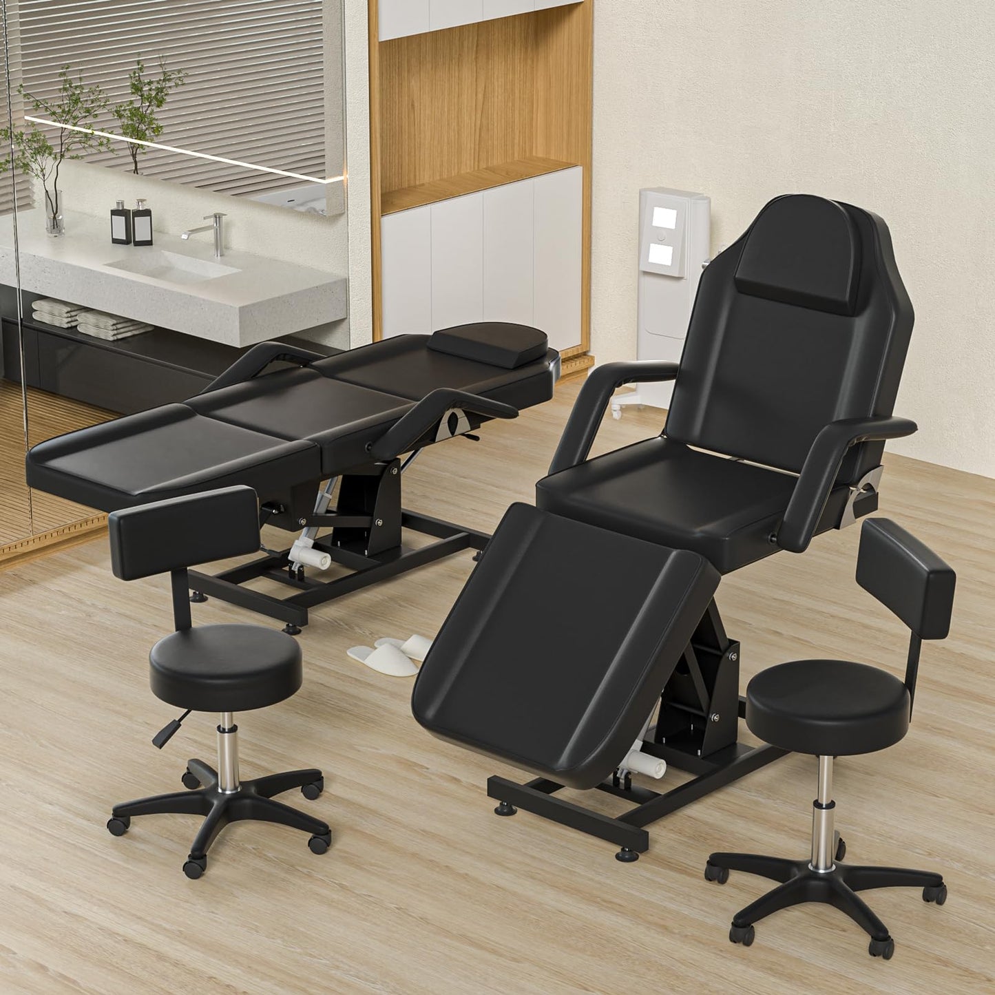 Electric Tattoo Chair Bed for Client,Electric Lift Massage Table,,lash Bed w/Remote,Facial Beds Spa Chairs for Esthetician,3-Section Folding for Client/Esthetician/Artist, Heavy-Duty 440lbs (Black)