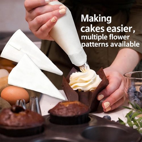 GleeAnt Reusable Cotton Piping Bags Set | 6-Piece Large Icing Tips & 16-Inch Pastry Bags for Cake Decorating