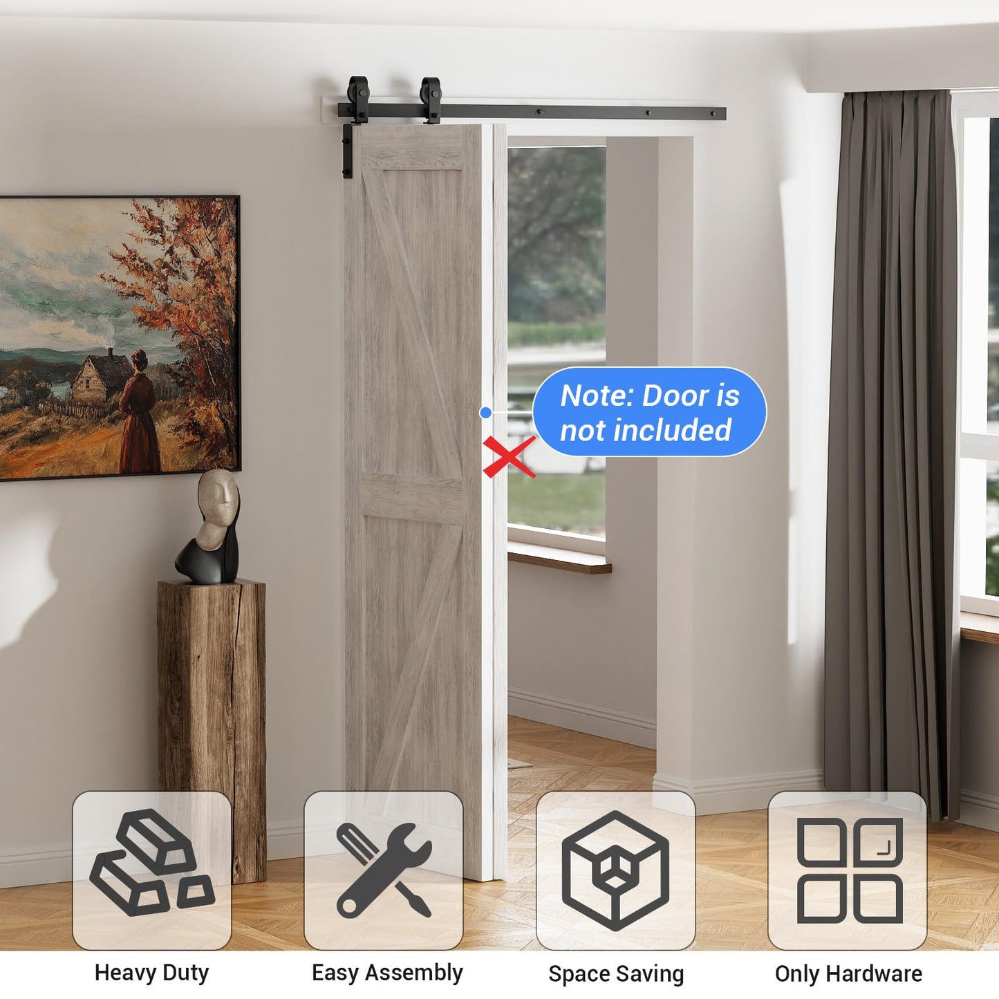 CCJH 30" Bi-Folding Sliding Barn Door Hardware Kit for 2 Doors,Slide Smoothly Quietly,Black Track J Shape Roller,No Door
