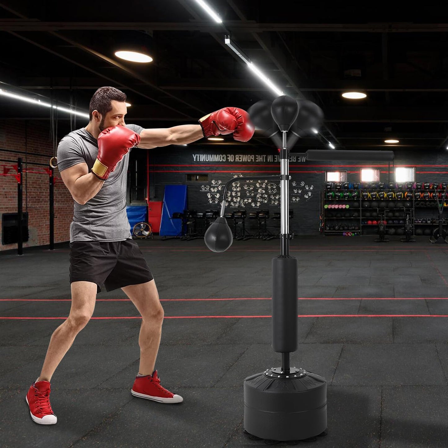 Boxing Speed Trainer, Punching Bag with Stand, Reflex Boxing Bag with Adjustable Height, Free Standing Strike Bag Set with Gloves for Teens & Adults, Workout Speed Bag for Home Gym Training