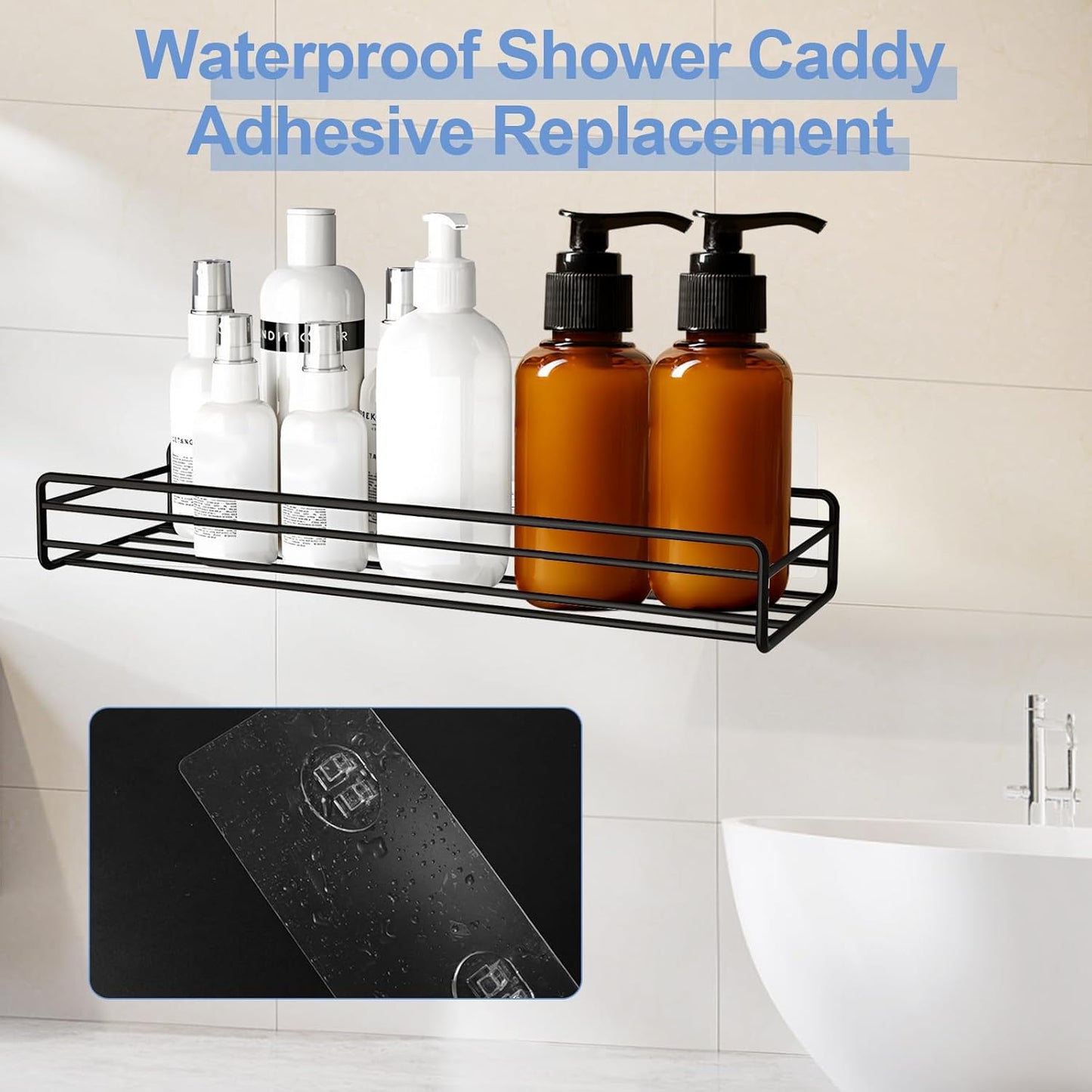 Skiennix Shower Caddy Adhesive Strips - Strong Waterproof Replacement | No Drilling, 2 Pack