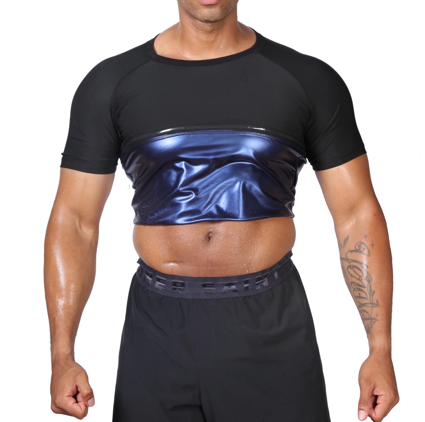 REMEBSWEAT Sauna Sweat Suits Shirt for Men Sweat Suit Compression T-Shirt Workout Sports Shapewear Gym Exercise Jacket (Black, XXL)