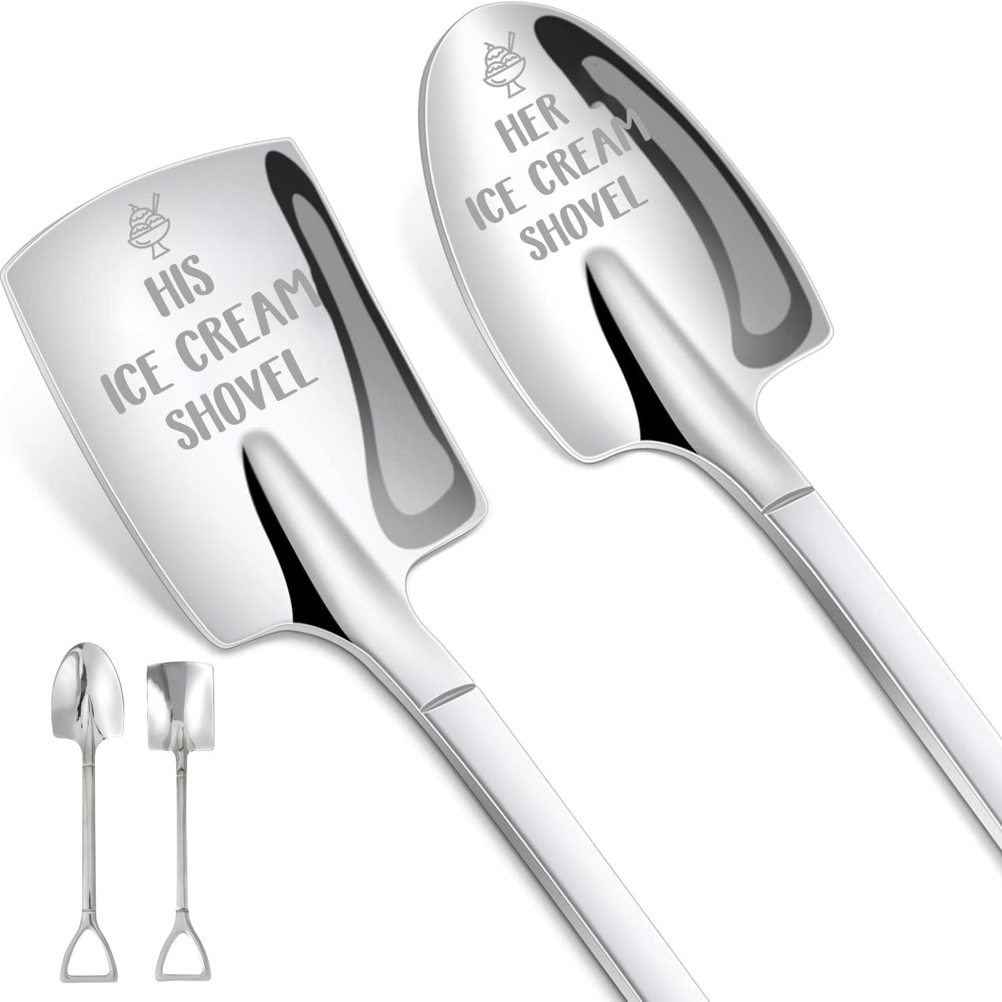 INNObeta Ice Cream Spoons, 2 Pcs Engraved Ice Cream Shovels, His and Her Gifts