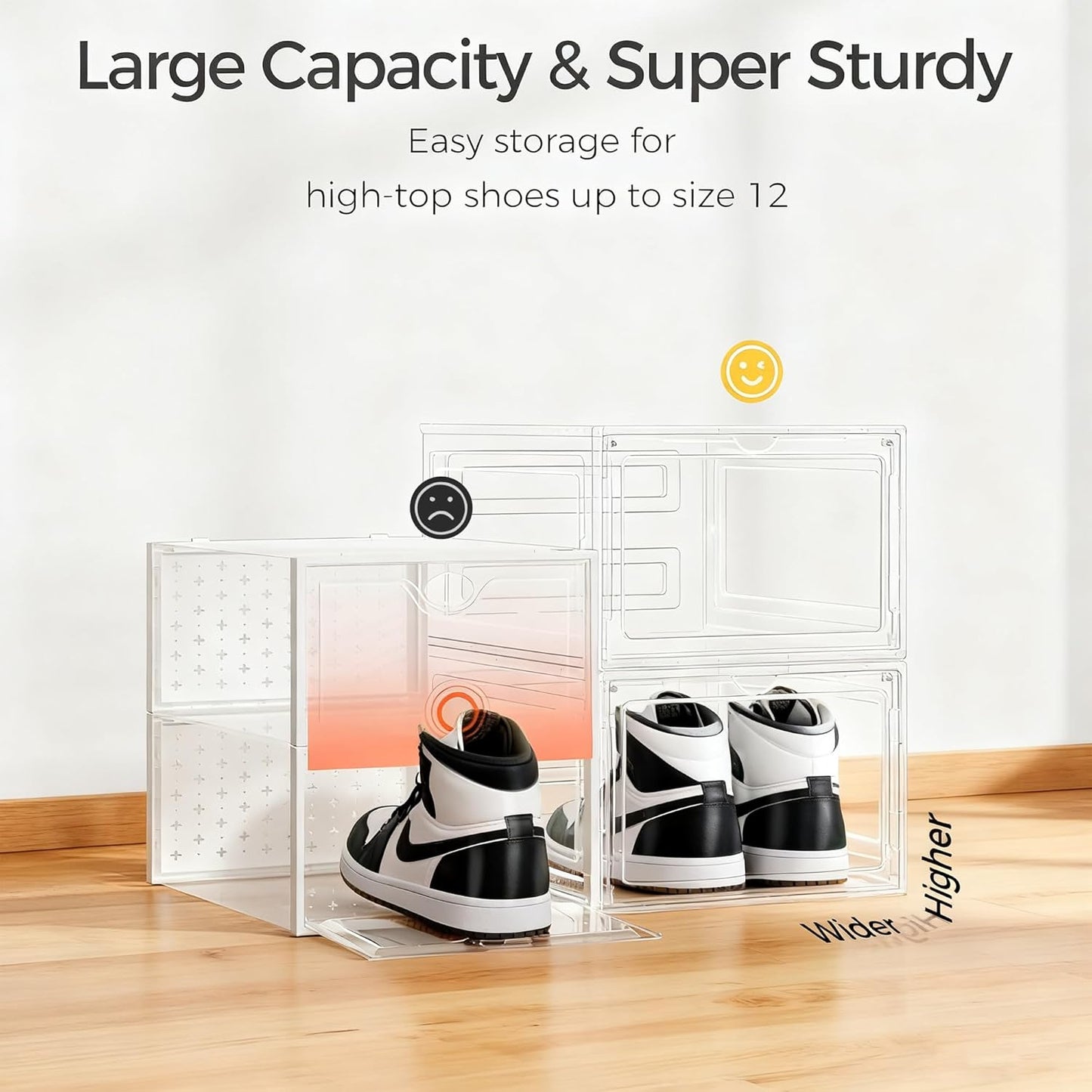 Pinkpum X-Large Hard Shoe Storage Box - 12 Pack Clear Plastic Stackable Organizer with Magnetic Door