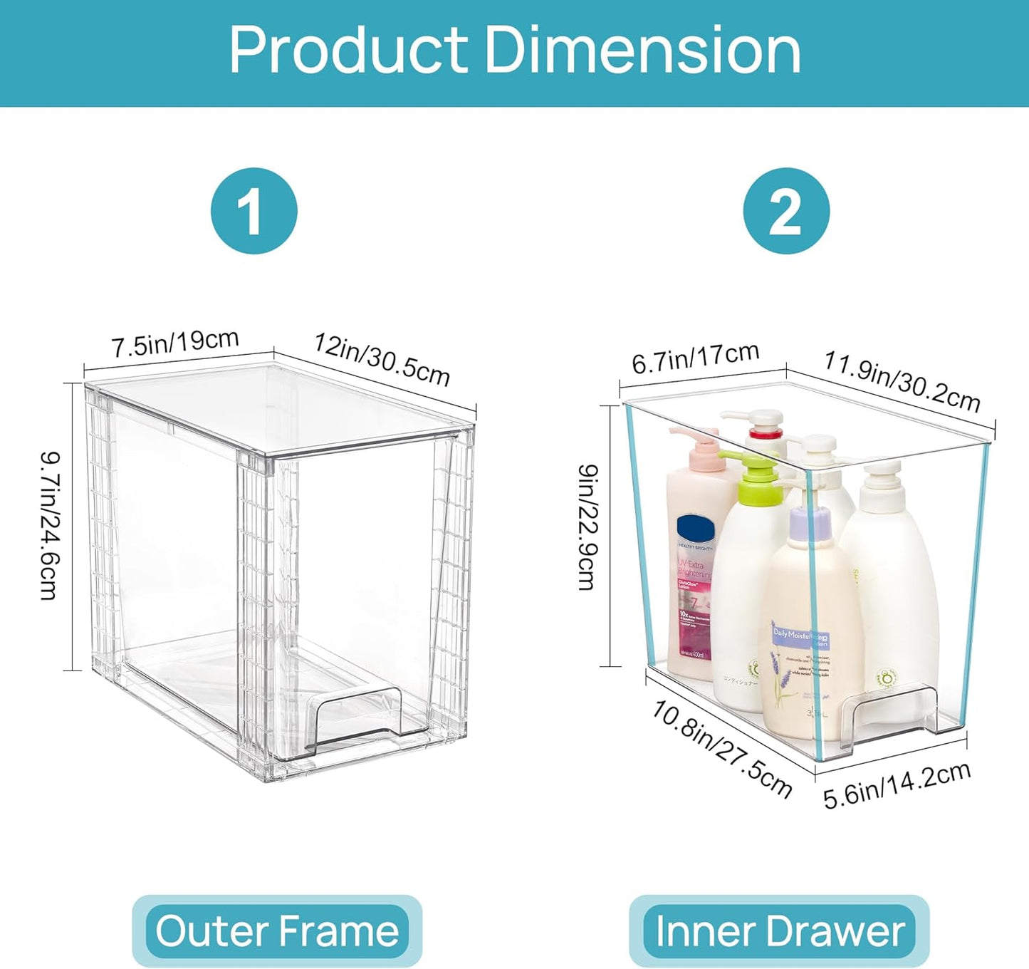 Vtopmart Clear Stackable Storage Drawers - 9.7" High Plastic Organizers for Skincare & Bathroom Supplies | Ideal for Cabinet & Vanity