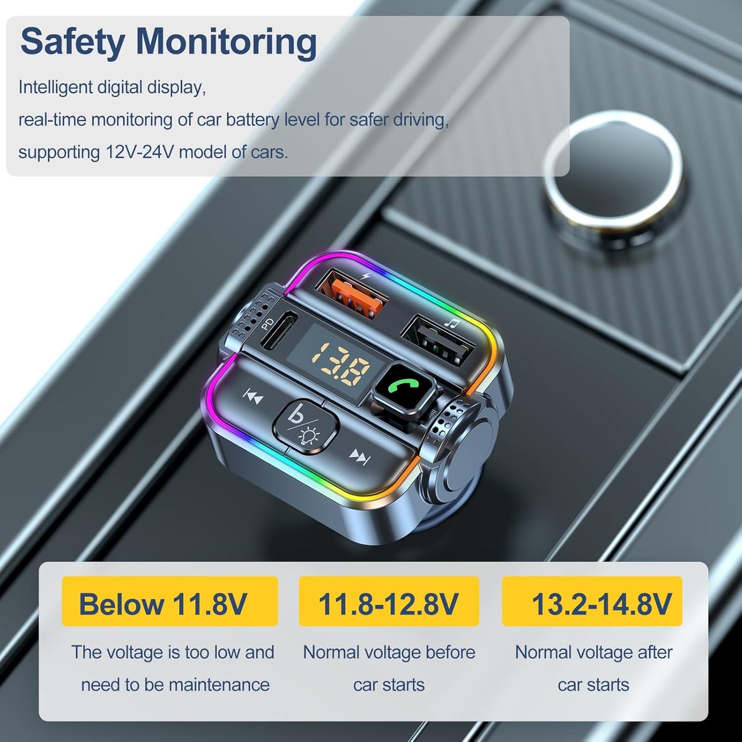 skybess PD30W QC3.0 5.3 FM Transmitter for Car Bluetooth, Upgraded USB C & USB Charger Bluetooth Radio Adapter
