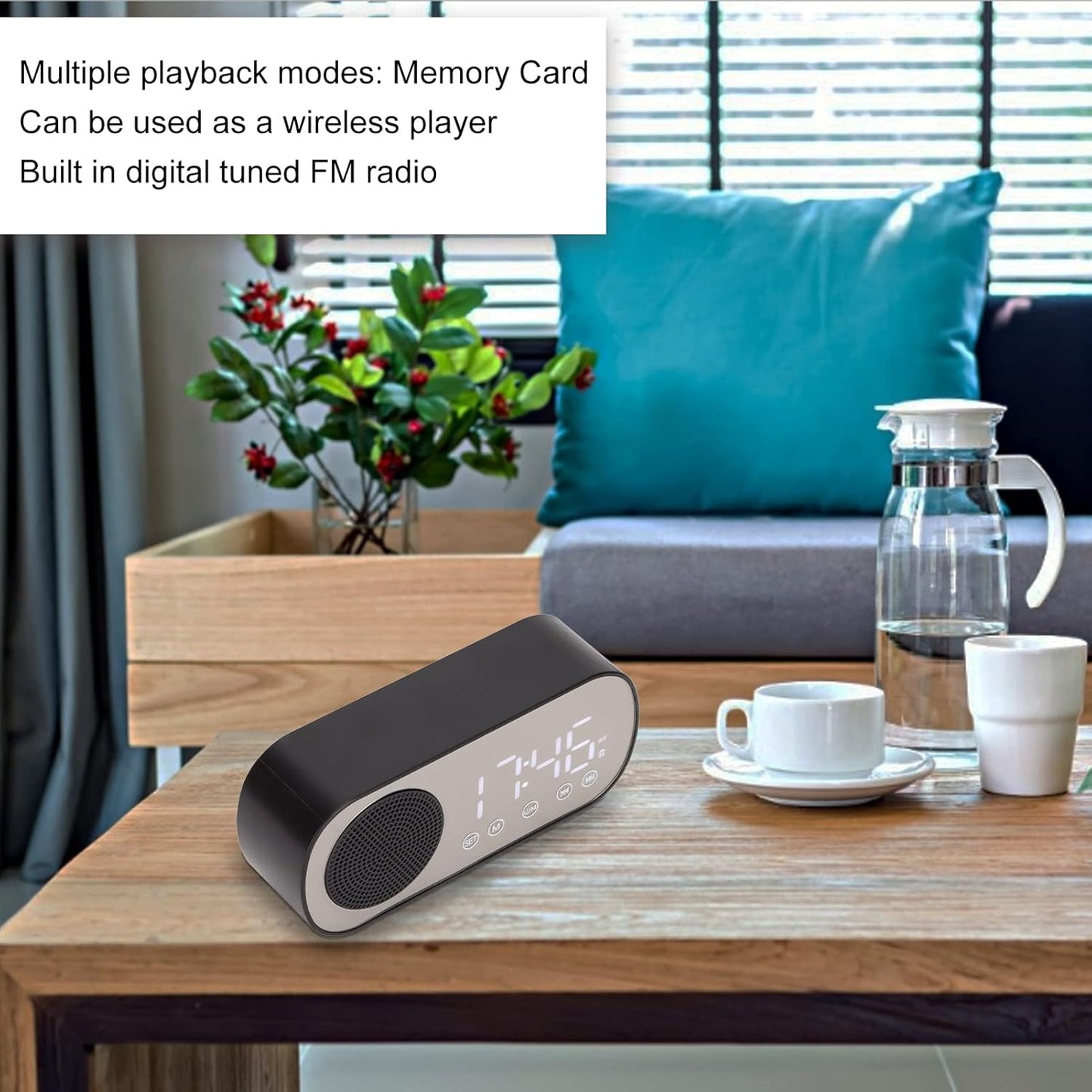 5.0 Hilitand Radio Alarm Clock, Bluetooth Portable Speaker Digital Clock with Dual Alarm Clock, LED Mirror Digital