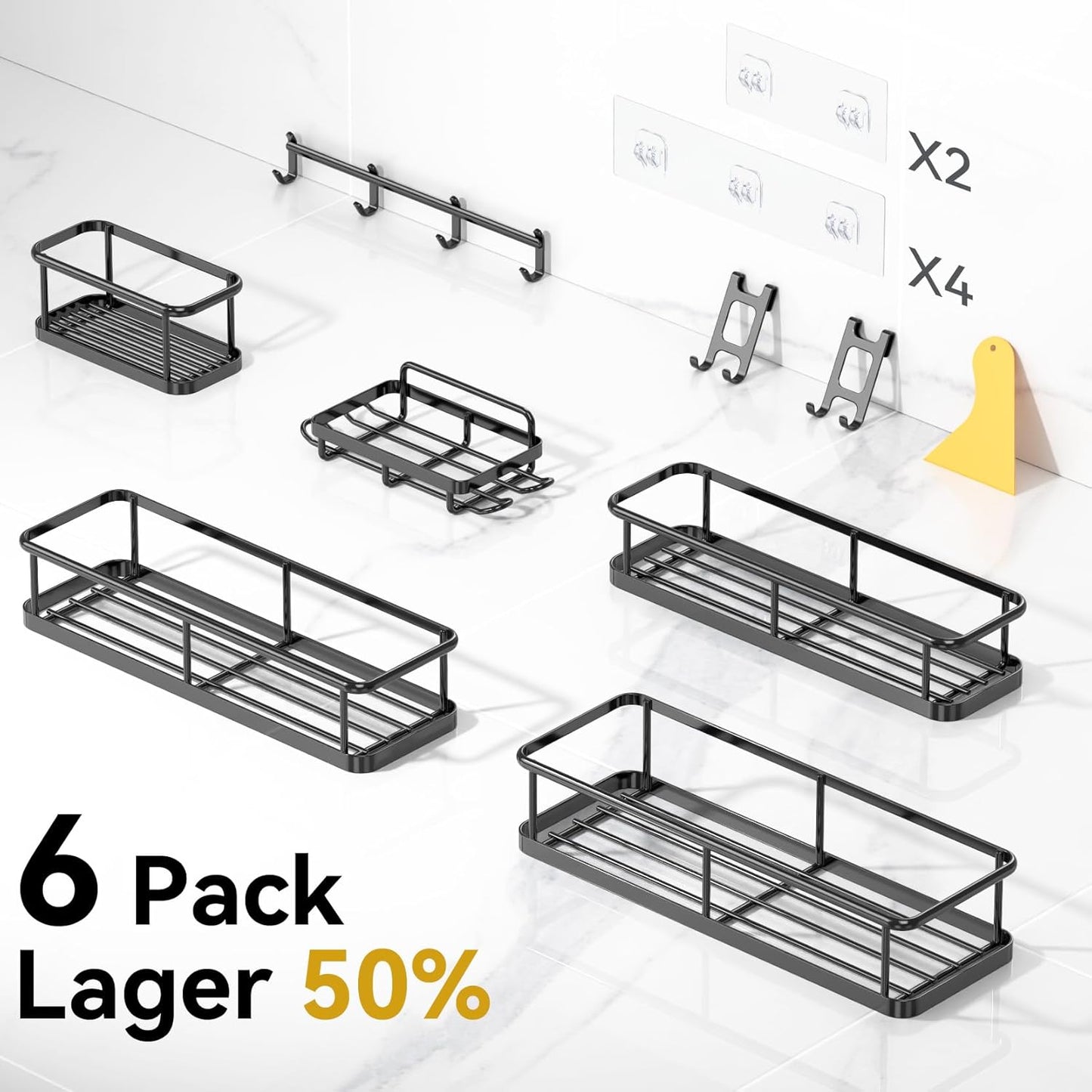 YASONIC Shower Caddy - 6 Pack Adhesive Pads for Easy Installation and Organization