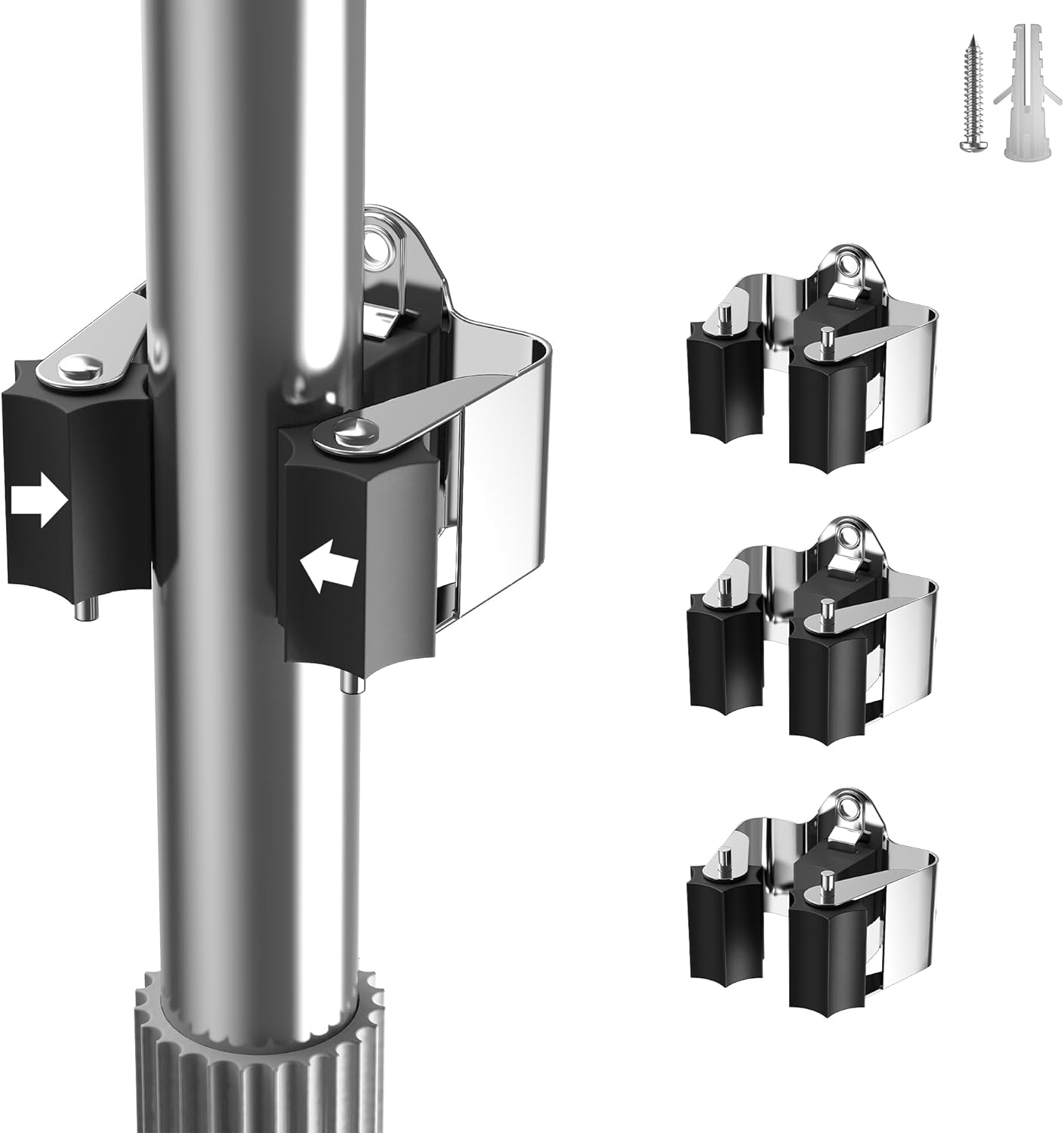 Skiennix Broom Holder Wall Mount - 3 Pack with Star Shaped Rubber Rollers & Durable Nickel Plated Brackets for Garden Tool Organization