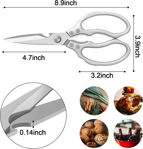 CGBE Kitchen Scissors - Heavy-Duty Multi-Purpose Shears for Poultry, Fish & Herbs | Dishwasher Safe, Silver