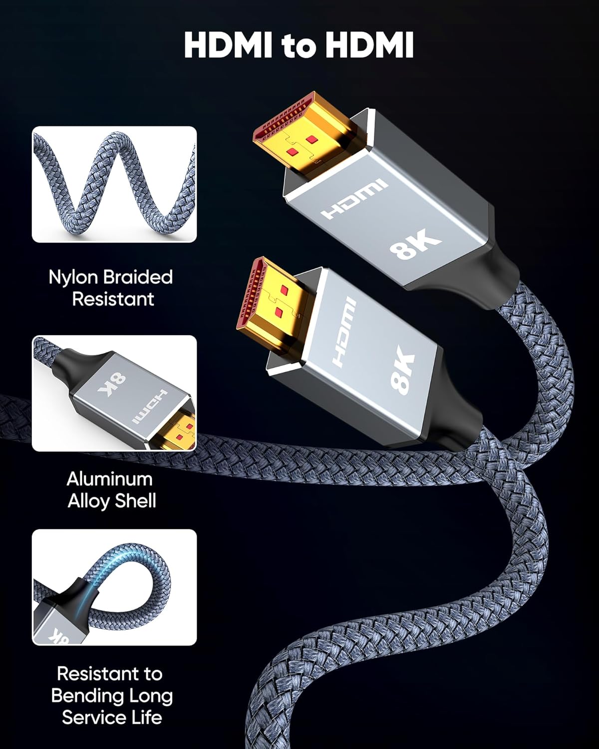 25ft 8K 4K@120Hz 2.1, 48Gbps PS5, PS4, 8K@60Hz, 2K@240Hz, 144Hz, 2.2 2.3, Capshi HDMI Cable High Speed Cord for TV