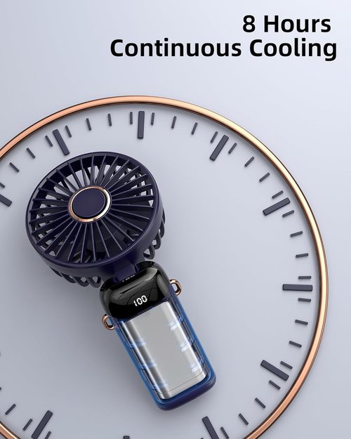 Koonie Portable Handheld Fan - Rechargeable Battery Operated Mini Fan with Digital Display & 5 Speeds | 90° Adjustable