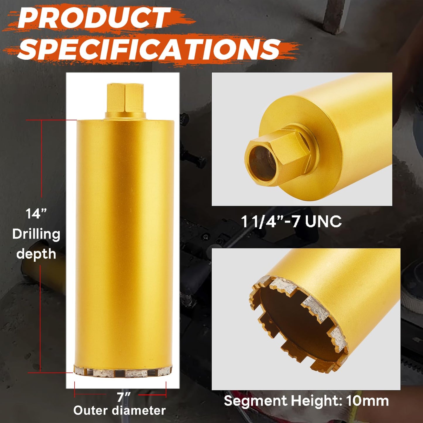 DaduoRi 7" Wet Core Drill Bit with Water Injection Capable Adapter for SDS Max Shank - Includes Solid Brass Quick Connector and Hose - Convenient 1 1/4"-7 Thread Core Bit with Water Feed Design