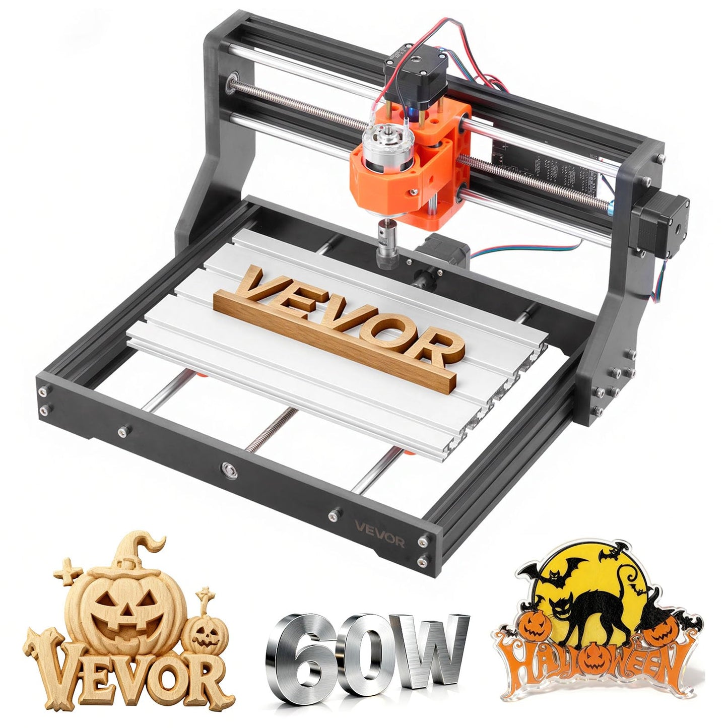 VEVOR 3018 CNC Router Machine, 60W Spindle, 3-Axis Wood Engraving Milling Machine, with 300 x 180 x 40 mm Working Area, Aluminum Alloy Construction, Rotary Knob, for Wood Acrylic Carving Cutting