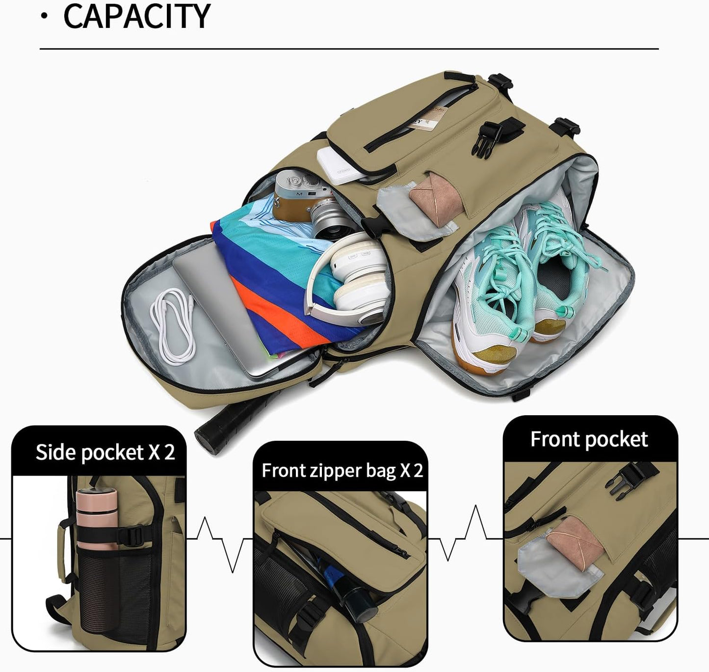 Backpack 4-Way Kalesi Gym Duffle Tennis Bag Waterproof with Shoes Compartment for travel Sport Hiking laptop (Wood