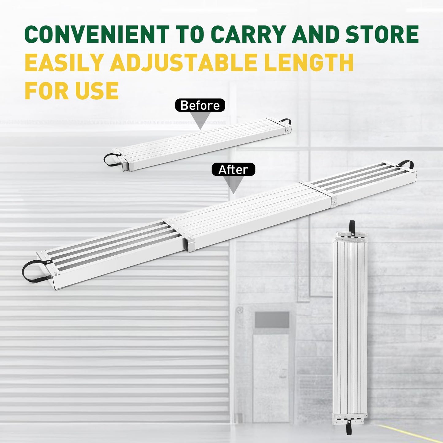 Aluminum Telescoping Plank, 6-9Ft Aluminum Work Platform, 440Lbs Capacity, 12.5 Inch Width, Scaffold Plank w/Skid-Proof Surface