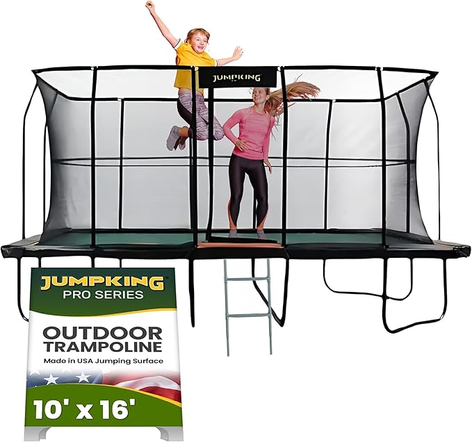 JumpKing Rectangle Trampoline Outdoor with Enclosure, Ladder, and Net, Large Recreational Trampoline for Kids and Adults, ASTM Compliant, Heavy Duty, Weather-Resistant, 1200LBS Capacity