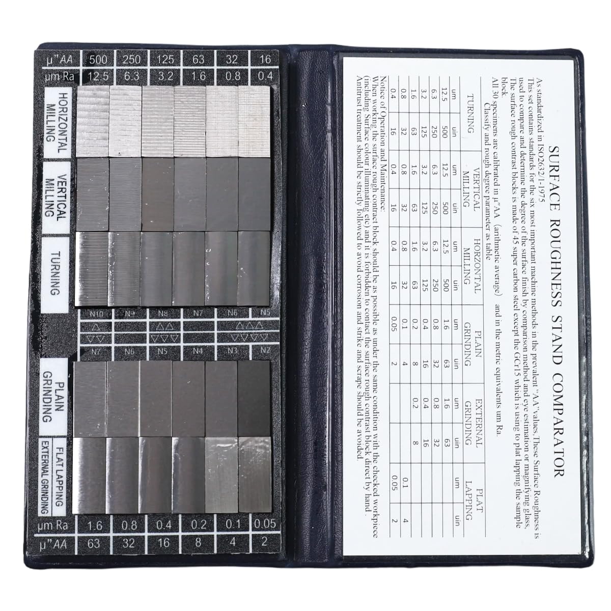 FUZIDDN Surface Finish Comparator Set, Ra 0.05-12.5μm with 30 Samples, Professional Tactile & Visual Roughness Comparison Tool for Quality Control in Machining, Grinding, Milling Processes