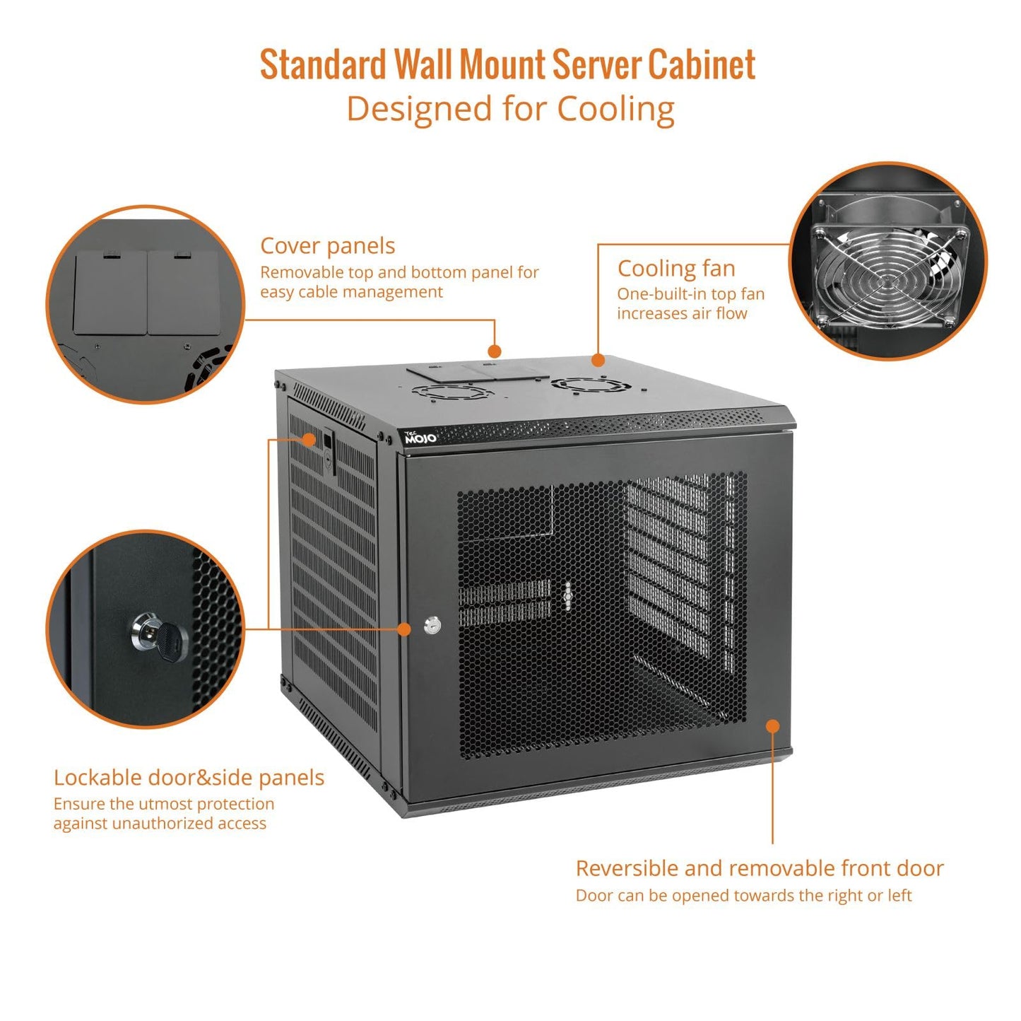 Tecmojo 9U Wall Mount Rack Network Cabinet for 19" IT Equipment,with Lockable Mesh Door and Side Panels,Cooling Fan,17.7inch Depth,Black