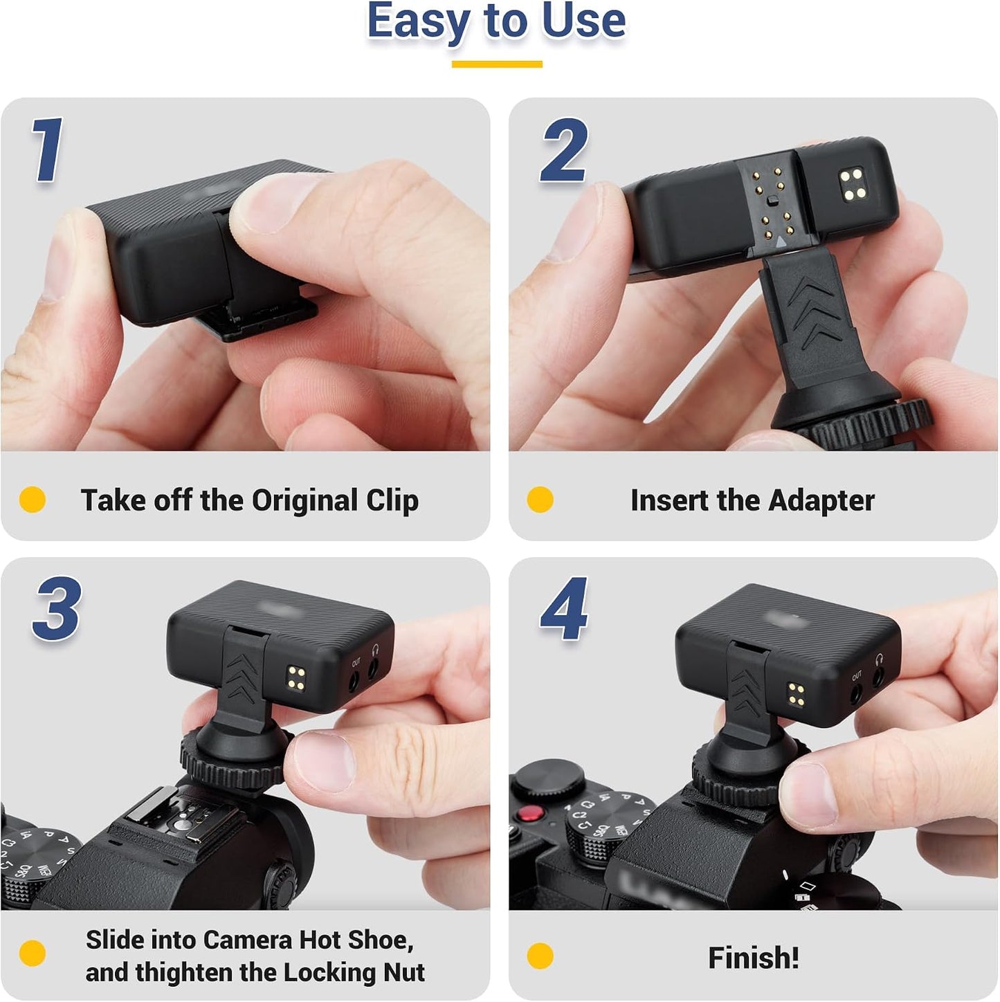 1 1/4"-20, Mic1 JJC Cold Shoe Mount Adapter for DJI Mic with Durable ABS Cold Shoe Adapter for DJI Only, Hot Shoe
