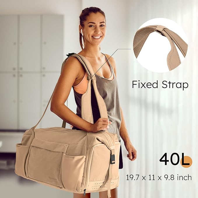 Gym Bag for Men with Shoes Compartment and Wet Pocket Convertible Duffle Bag and Gym Backpack Waterproof Sports Bag with 2 Bottle Holders Weekender Overnight Bag - Khaki