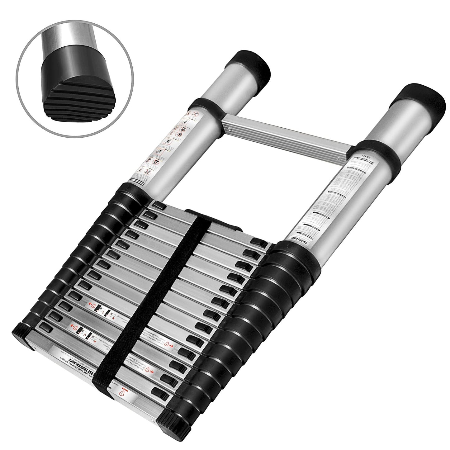 HOSTIC 14.5 FT Telescoping Ladder 330 lbs Capacity Heavy Duty Aluminum Extendable Ladder Collapsible Locking Mechanism for Attic Household Use Outdoor Work
