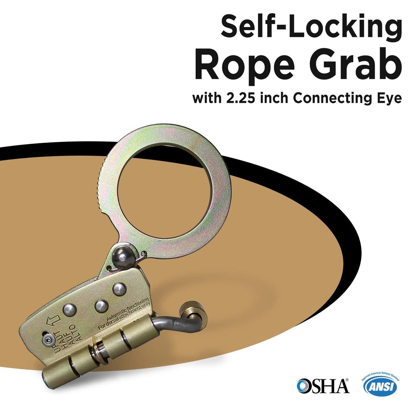 AFP Self-Locking Rope Grab with 2.25 inch Connecting Eye, used with 5/8’’ Lifeline Rope, For Construction, Climbing, Fall-Protection, 310 lb. Capacity (OSHA/ANSI Compliant)