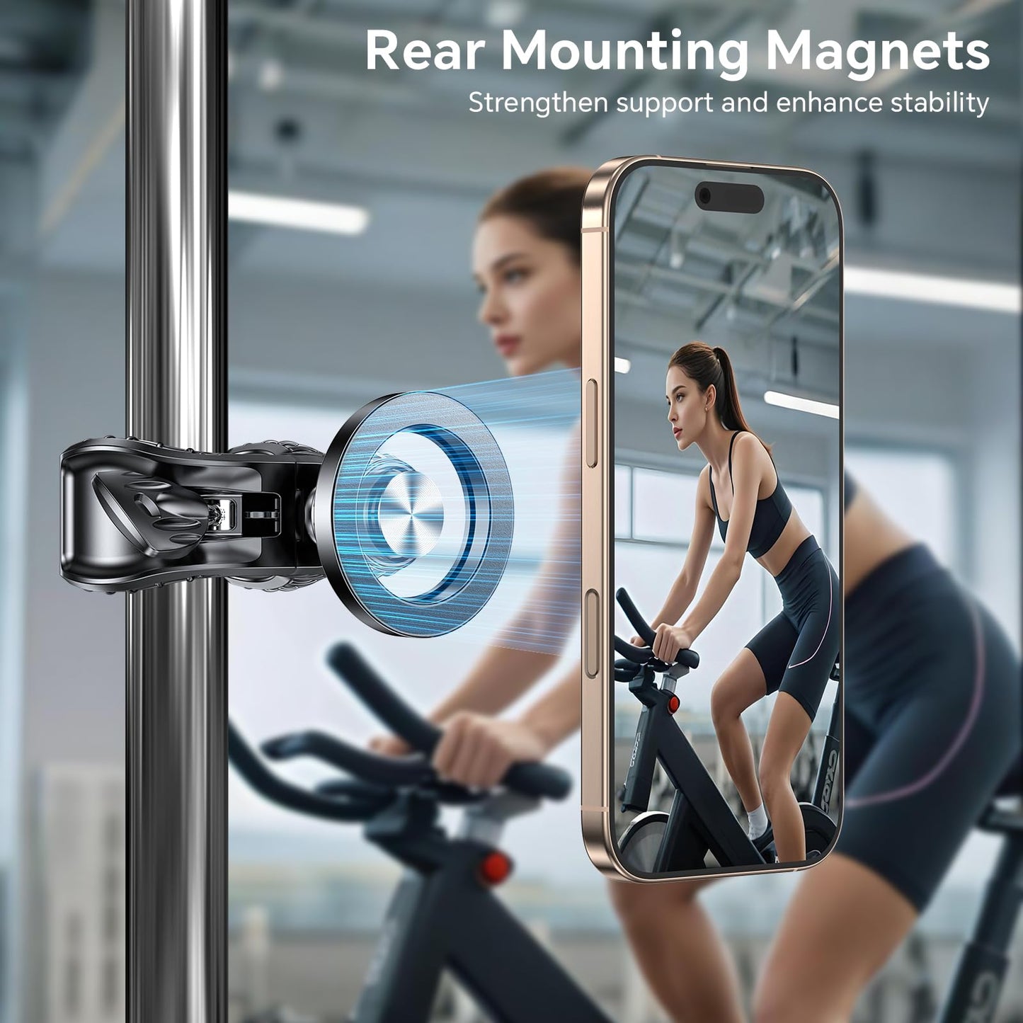Coolpow Gym Magnetic Phone Holder Mount for MagSafe【Strong Magnets】 Stroller Phone Holder Adjustable Stand Clamp, with Gym Equipment, Stroller, Shopping Cart, Treadmill for iPhone 17 Pro Max 16 15 14