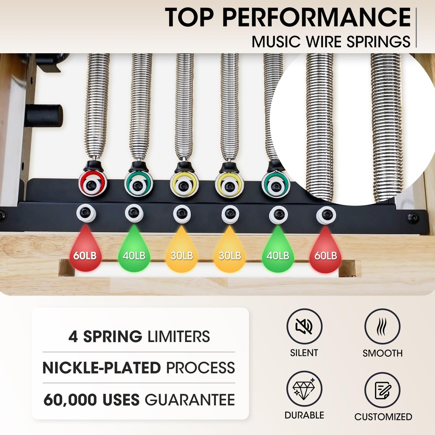 Pilates Reformer, PAETA 92" Wooden Foldable Pilates Reformer Machine with Springs, Pilates Machines for Home Use and Studio, Pilates Equipment with Sitting Box, Jump Board and Accessories(White)