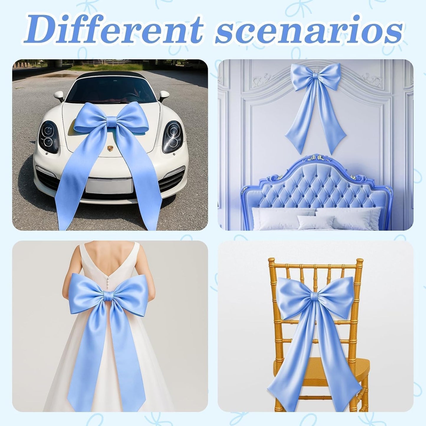 Skiennix Blue Bow Decor - 2 Pack Large & Small Coquette Wall Backdrop for Valentine's Day & Weddings