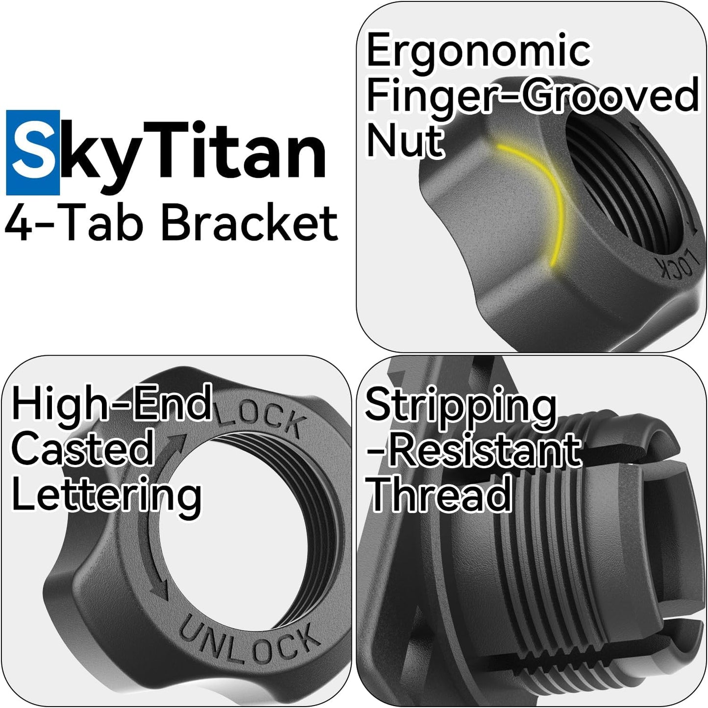SkyTitan 4 Pack 4-Tab 17mm 4-Holes Brackets Adapters Replacement Holders Parts for CarPlay Screen with Ball Socket