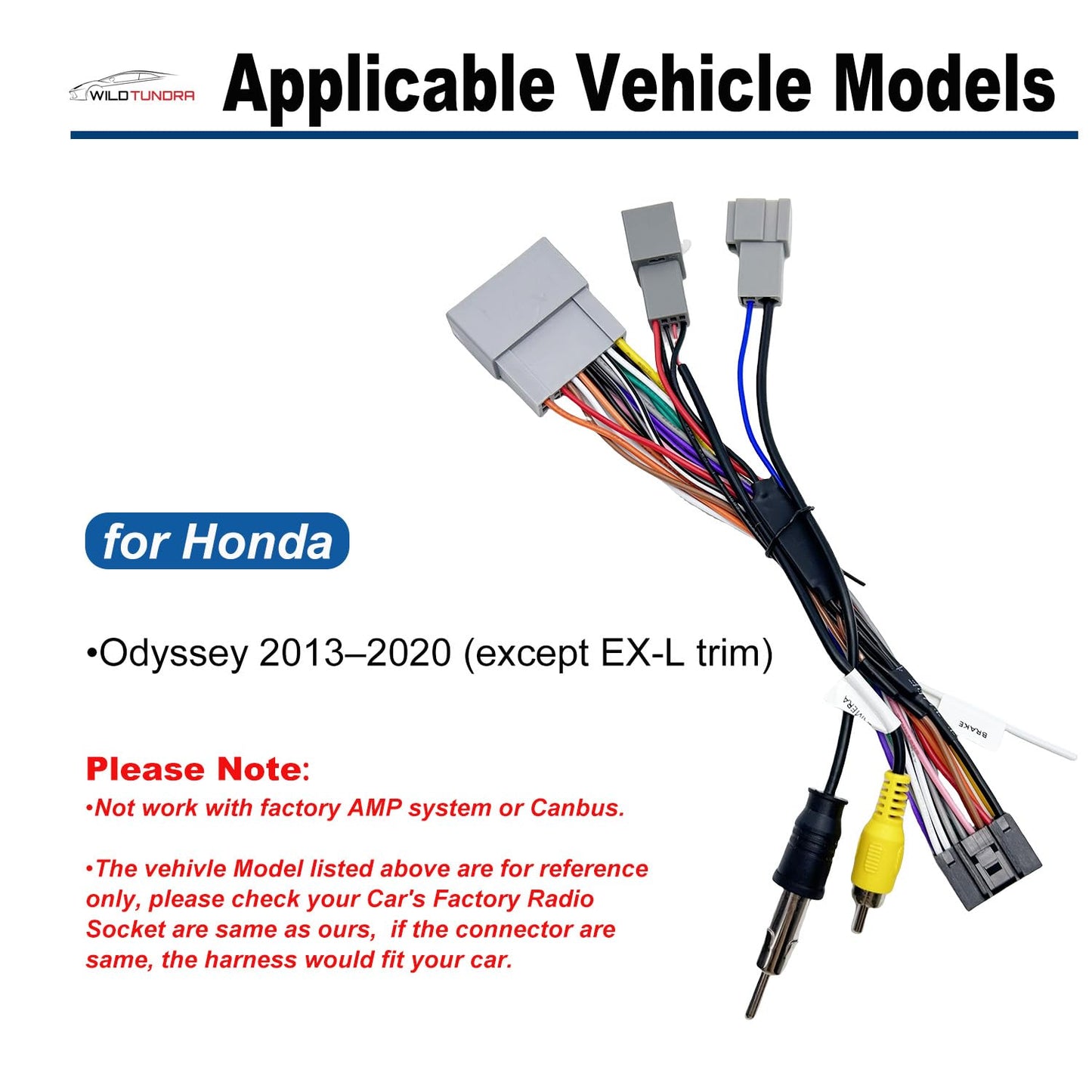 16-Pin 2013-2020 Android Aftermarket Radio Wiring Harness Adapter for Honda Odyssey (Except EX-L Trim), with Antenna