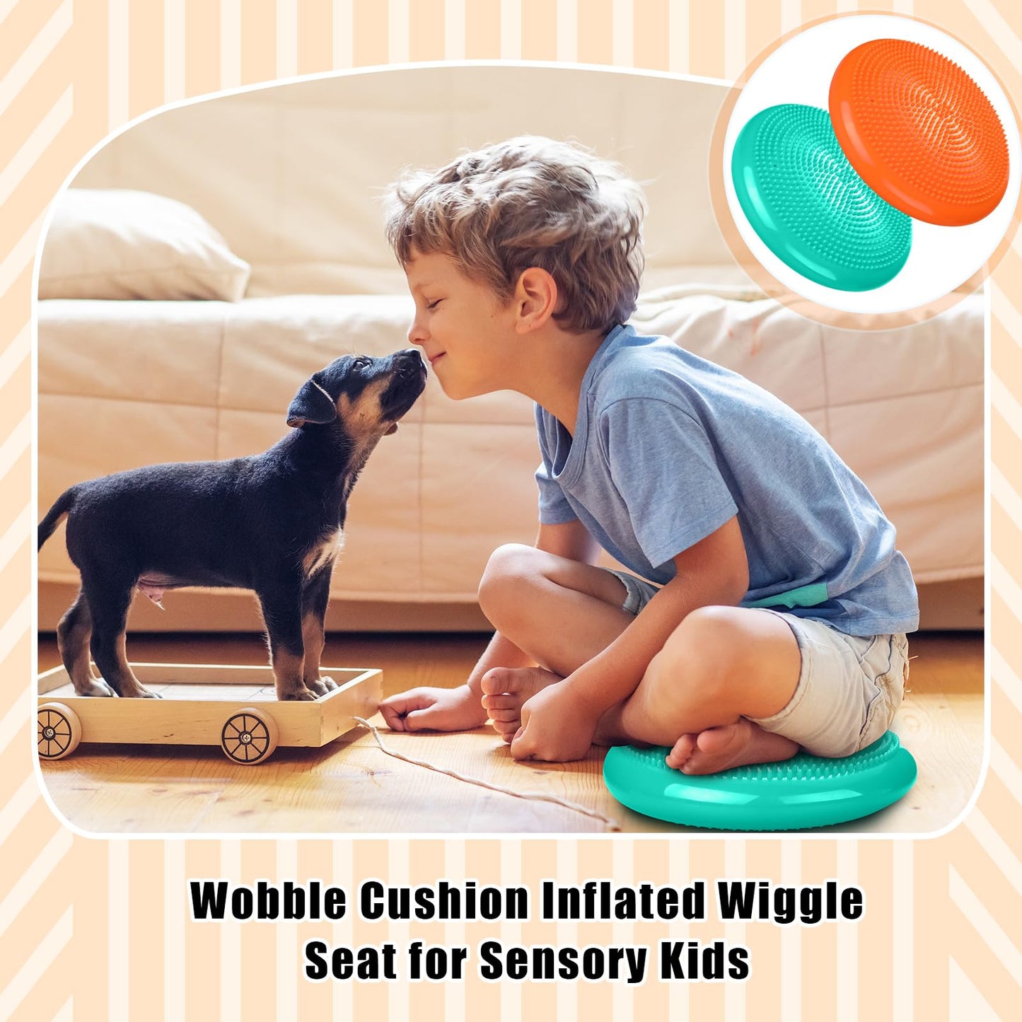 Silipull 2 Pcs Wiggle Seat Inflated Wobble Cushion Flexible Balance Disc with Air Pump for Core Stability Strengthening Improving Posture Physical Exercise(Aqua and Orange)